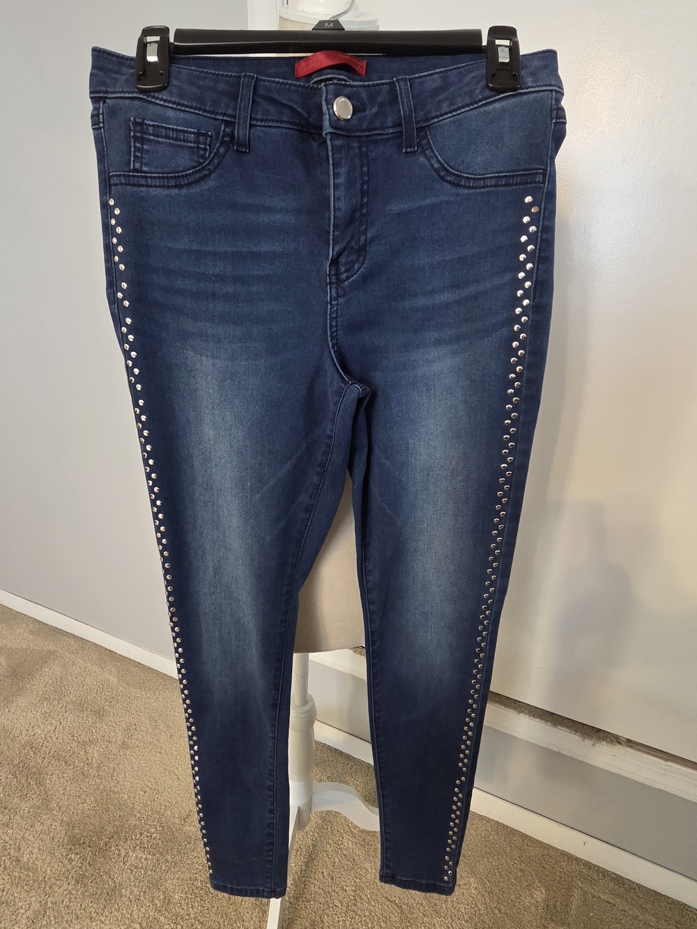 Jennifer Lopez Dark Blue Skinny Jeans with Silver Stud Trim